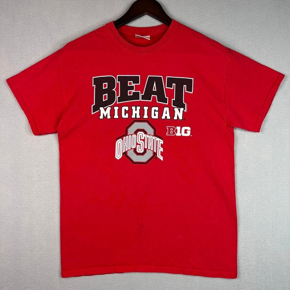Ohio State University Beat Michigan Tri Lake Sportswear Red Tee Shirt 2000s M